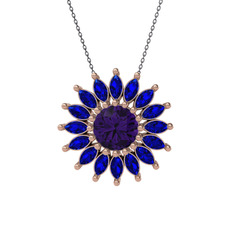 Ametist ve lab safir 8 ayar rose altın kolye (40 cm gümüş rolo zincir)