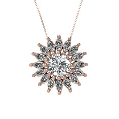 Taşlı Papatya Kolye - Swarovski 8 ayar rose altın kolye (40 cm rose altın rolo zincir) #d20mh7