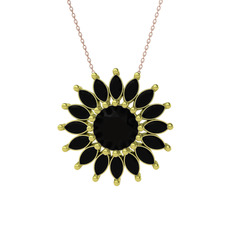 Taşlı Papatya Kolye - Siyah zirkon 925 ayar altın kaplama gümüş kolye (40 cm rose altın rolo zincir) #d9j0u3