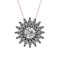 Swarovski 925 ayar siyah rodyum kaplama gümüş kolye (40 cm rose altın rolo zincir)