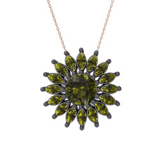 Taşlı Papatya Kolye - Peridot 925 ayar siyah rodyum kaplama gümüş kolye (40 cm rose altın rolo zincir) #dhzinx