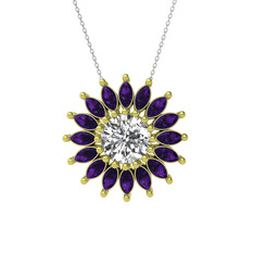 Taşlı Papatya Kolye - Swarovski ve ametist 925 ayar altın kaplama gümüş kolye (40 cm beyaz altın rolo zincir) #dwdtu8