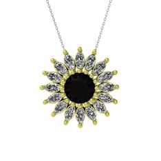 Taşlı Papatya Kolye - Siyah zirkon ve swarovski 14 ayar altın kolye (40 cm gümüş rolo zincir) #dyxoy1