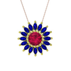 Taşlı Papatya Kolye - Rodolit garnet ve lab safir 925 ayar altın kaplama gümüş kolye (40 cm rose altın rolo zincir) #dz38kp