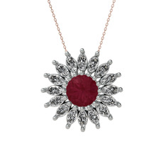 Taşlı Papatya Kolye - Kök yakut ve swarovski 925 ayar gümüş kolye (40 cm rose altın rolo zincir) #dzer2m