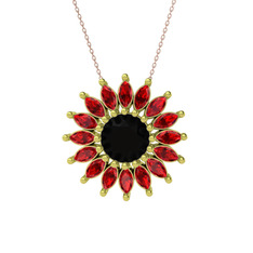 Siyah zirkon ve garnet 18 ayar altın kolye (40 cm rose altın rolo zincir)