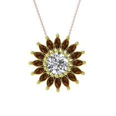 Taşlı Papatya Kolye - Swarovski ve dumanlı kuvars 14 ayar altın kolye (40 cm rose altın rolo zincir) #e5jifi