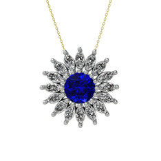 Lab safir ve swarovski 925 ayar gümüş kolye (40 cm gümüş rolo zincir)