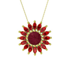 Taşlı Papatya Kolye - Kök yakut ve garnet 925 ayar altın kaplama gümüş kolye (40 cm altın rolo zincir) #ec3axz