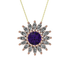 Taşlı Papatya Kolye - Ametist ve swarovski 14 ayar rose altın kolye (40 cm altın rolo zincir) #eikncg