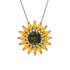 Taşlı Papatya Kolye - Peridot ve sitrin 8 ayar rose altın kolye (40 cm gümüş rolo zincir) #eo85b8