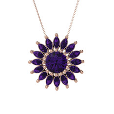 Taşlı Papatya Kolye - Ametist 18 ayar rose altın kolye (40 cm rose altın rolo zincir) #ev08p5