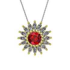 Garnet ve swarovski 925 ayar altın kaplama gümüş kolye (40 cm gümüş rolo zincir)