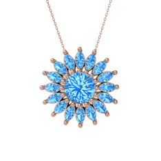 Taşlı Papatya Kolye - Akuamarin 925 ayar rose altın kaplama gümüş kolye (40 cm rose altın rolo zincir) #f1mnpv