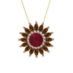 Kök yakut ve dumanlı kuvars 925 ayar rose altın kaplama gümüş kolye (40 cm gümüş rolo zincir)