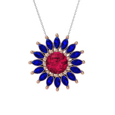 Taşlı Papatya Kolye - Rodolit garnet ve lab safir 925 ayar rose altın kaplama gümüş kolye (40 cm beyaz altın rolo zincir) #ffhhb9
