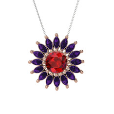 Garnet ve ametist 925 ayar rose altın kaplama gümüş kolye (40 cm gümüş rolo zincir)