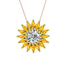 Taşlı Papatya Kolye - Swarovski ve sitrin 14 ayar altın kolye (40 cm rose altın rolo zincir) #gdd0e0