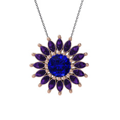 Lab safir ve ametist 925 ayar rose altın kaplama gümüş kolye (40 cm gümüş rolo zincir)