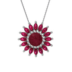 Taşlı Papatya Kolye - Kök yakut ve rodolit garnet 14 ayar beyaz altın kolye (40 cm gümüş rolo zincir) #gxzytu