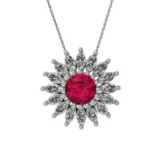 Taşlı Papatya Kolye - Rodolit garnet ve beyaz zirkon 925 ayar gümüş kolye (40 cm gümüş rolo zincir) #gy1yua