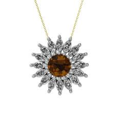 Taşlı Papatya Kolye - Dumanlı kuvars ve beyaz zirkon 14 ayar beyaz altın kolye (40 cm altın rolo zincir) #hd5odq