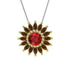 Garnet ve dumanlı kuvars 8 ayar altın kolye (40 cm gümüş rolo zincir)