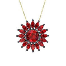 Garnet 925 ayar siyah rodyum kaplama gümüş kolye (40 cm altın rolo zincir)