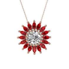 Taşlı Papatya Kolye - Swarovski ve garnet 14 ayar rose altın kolye (40 cm rose altın rolo zincir) #hl2i1t