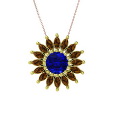 Taşlı Papatya Kolye - Lab safir ve dumanlı kuvars 8 ayar altın kolye (40 cm rose altın rolo zincir) #how7ve