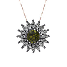 Taşlı Papatya Kolye - Peridot ve swarovski 925 ayar siyah rodyum kaplama gümüş kolye (40 cm gümüş rolo zincir) #hqb3sy