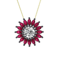 Beyaz zirkon ve rodolit garnet 925 ayar siyah rodyum kaplama gümüş kolye (40 cm altın rolo zincir)