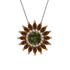 Taşlı Papatya Kolye - Peridot ve dumanlı kuvars 925 ayar rose altın kaplama gümüş kolye (40 cm gümüş rolo zincir) #i88tzf