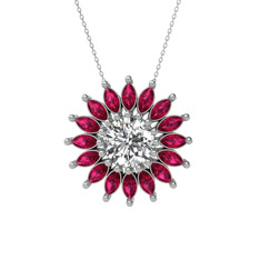 Taşlı Papatya Kolye - Swarovski ve rodolit garnet 14 ayar beyaz altın kolye (40 cm gümüş rolo zincir) #iglbvs