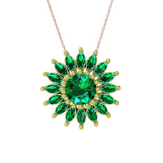 Taşlı Papatya Kolye - Yeşil kuvars 925 ayar altın kaplama gümüş kolye (40 cm rose altın rolo zincir) #ike459