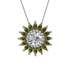 Beyaz zirkon ve peridot 18 ayar beyaz altın kolye (40 cm gümüş rolo zincir)