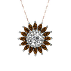 Taşlı Papatya Kolye - Swarovski ve dumanlı kuvars 14 ayar beyaz altın kolye (40 cm rose altın rolo zincir) #jtkewd