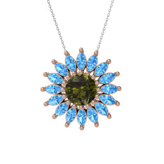 Taşlı Papatya Kolye - Peridot ve akuamarin 925 ayar rose altın kaplama gümüş kolye (40 cm gümüş rolo zincir) #kaz3hz