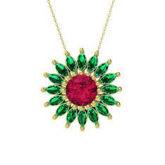 Taşlı Papatya Kolye - Rodolit garnet ve yeşil kuvars 18 ayar altın kolye (40 cm altın rolo zincir) #kdp001