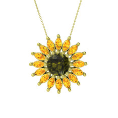 Peridot ve sitrin 8 ayar altın kolye (40 cm altın rolo zincir)