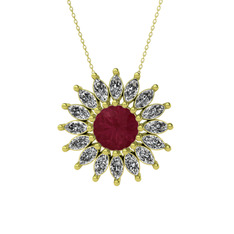 Taşlı Papatya Kolye - Kök yakut ve swarovski 18 ayar altın kolye (40 cm altın rolo zincir) #kg398q