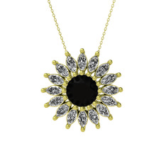 Taşlı Papatya Kolye - Siyah zirkon ve swarovski 8 ayar altın kolye (40 cm gümüş rolo zincir) #kgmts9