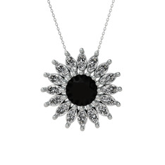 Taşlı Papatya Kolye - Siyah zirkon ve swarovski 925 ayar gümüş kolye (40 cm beyaz altın rolo zincir) #kjtrsa