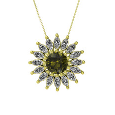 Taşlı Papatya Kolye - Peridot ve beyaz zirkon 8 ayar altın kolye (40 cm altın rolo zincir) #kkdxks