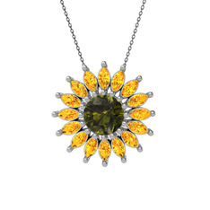 Taşlı Papatya Kolye - Peridot ve sitrin 925 ayar gümüş kolye (40 cm gümüş rolo zincir) #koz2yr