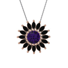 Ametist ve siyah zirkon 18 ayar rose altın kolye (40 cm gümüş rolo zincir)