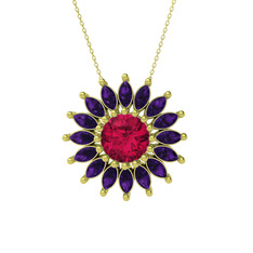 Taşlı Papatya Kolye - Rodolit garnet ve ametist 925 ayar altın kaplama gümüş kolye (40 cm altın rolo zincir) #lam7c3