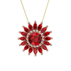 Taşlı Papatya Kolye - Garnet 925 ayar rose altın kaplama gümüş kolye (40 cm altın rolo zincir) #lku5gc