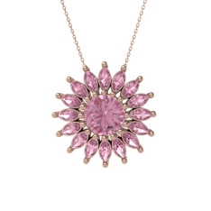 Taşlı Papatya Kolye - Pembe kuvars 14 ayar rose altın kolye (40 cm rose altın rolo zincir) #ltfy1m