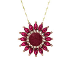 Kök yakut ve rodolit garnet 925 ayar rose altın kaplama gümüş kolye (40 cm altın rolo zincir)